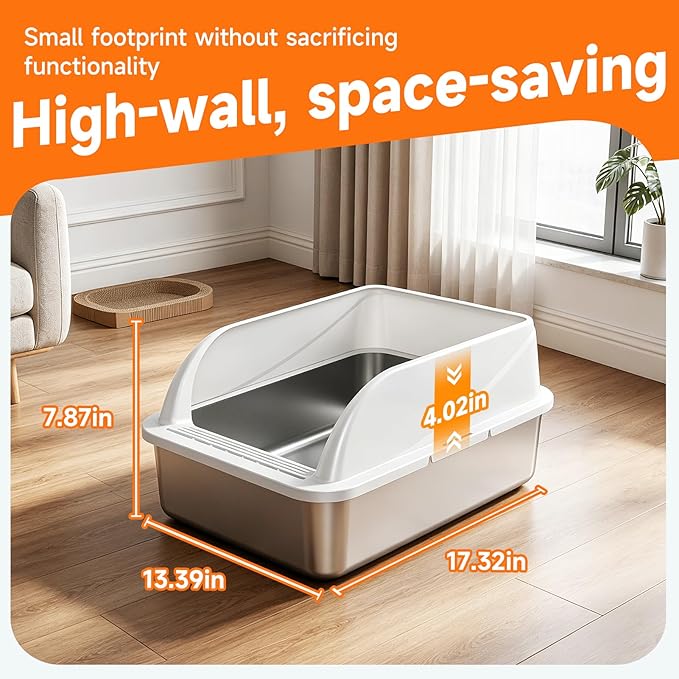 Stainless Steel High Sides Cat Litter Box - Image 4