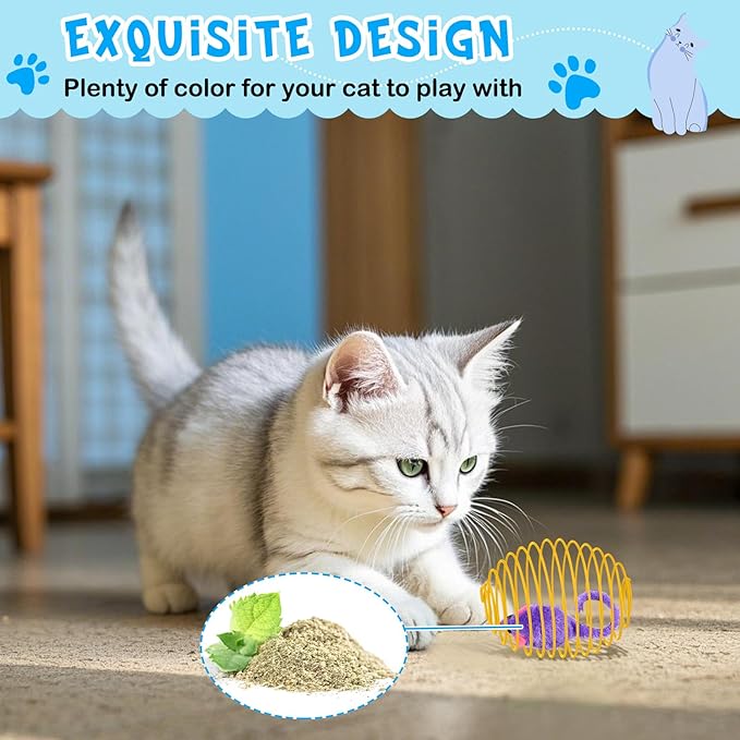 Jecery 5 Pcs Cat Spring Balls Toys Stretchable Rolling Balls Colorful Playful - Image 5