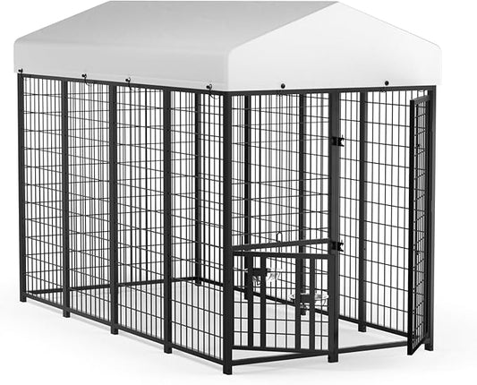 LOVMOR Outdoor Dog Kennel with Roof, Heavy Duty Steel Dog Run Enclosure by LOVMOR