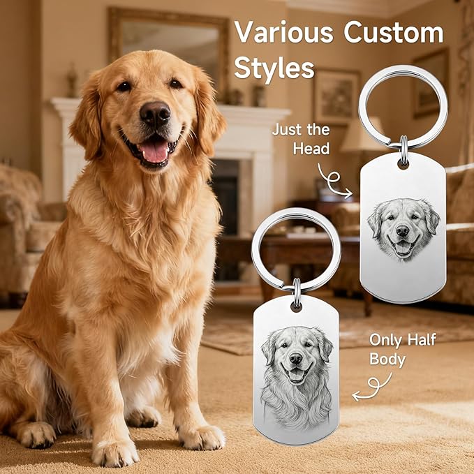 Custom Dog or Cat Portrait Keychain, Personalized Photo Engraved Keychains - Image 4