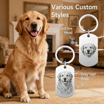 Custom Dog or Cat Portrait Keychain, Personalized Photo Engraved Keychains - Image 4
