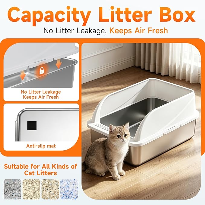 Stainless Steel High Sides Cat Litter Box - Image 6