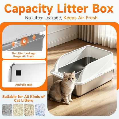 Stainless Steel High Sides Cat Litter Box - Image 6
