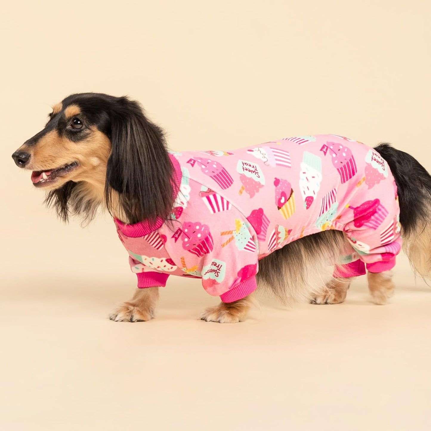 Fitwarm Cupcake Dog Pajamas, Birthday Outfit for Small Dogs Girl, Cozy Pet Onesie with Feet, Pink, Medium