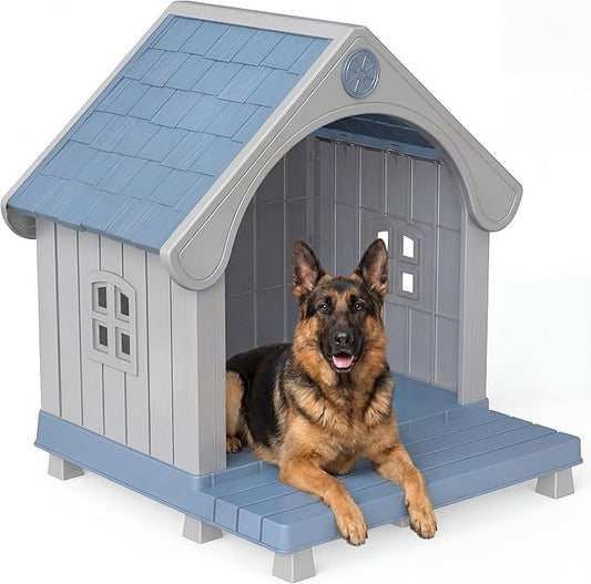 DRATO Outdoor Dog House, Resin Material Large Dog House, Elevated Base by DRATOprovidesawarmandcozy