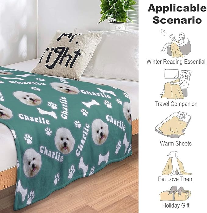 Personalized Dog Blanket with Name Customized Paw Prints Pet Blanket Loss - Image 3
