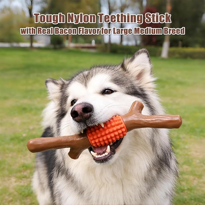 SCHITEC Dog Chew Toy for Aggressive Chewers, Tough Big Nylon & Rubber Teething - Image 2