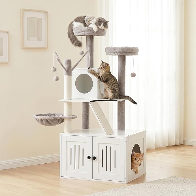 VINGLI Cat Tree Tower with Litter Box, Cat Tower wih Scratching Posts, Houses - Image 8