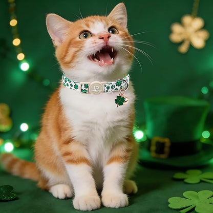 Cat Collar, Spring Green Shamrock Cat Collar - Image 5