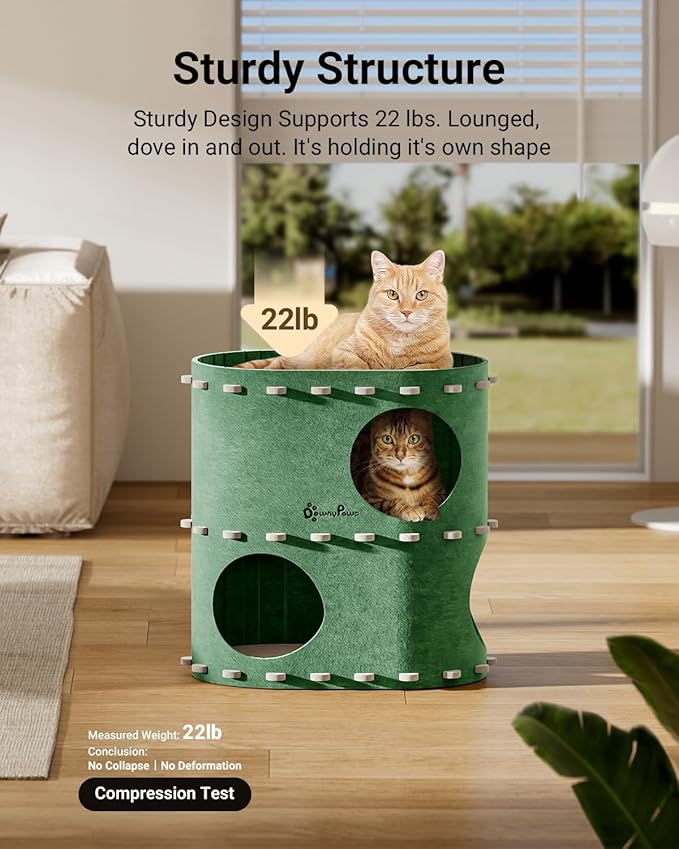 DownyPaws Cat House for Indoor Cats, 2-Storey Foldable Cat Bed Cave, Felt Cats - Image 5