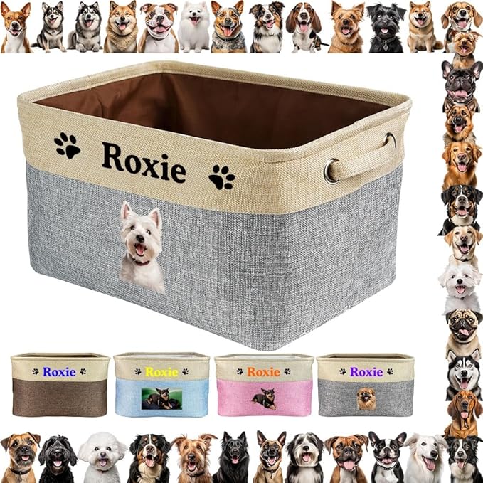 Custom Dog Name Photo Dog Toys Storage Basket by JaeTou