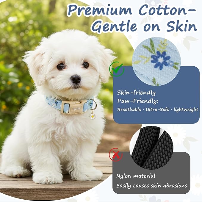 Dog Collar with Floral Patterns, Spring Summer Collection Blue Dog Collar with - Image 4