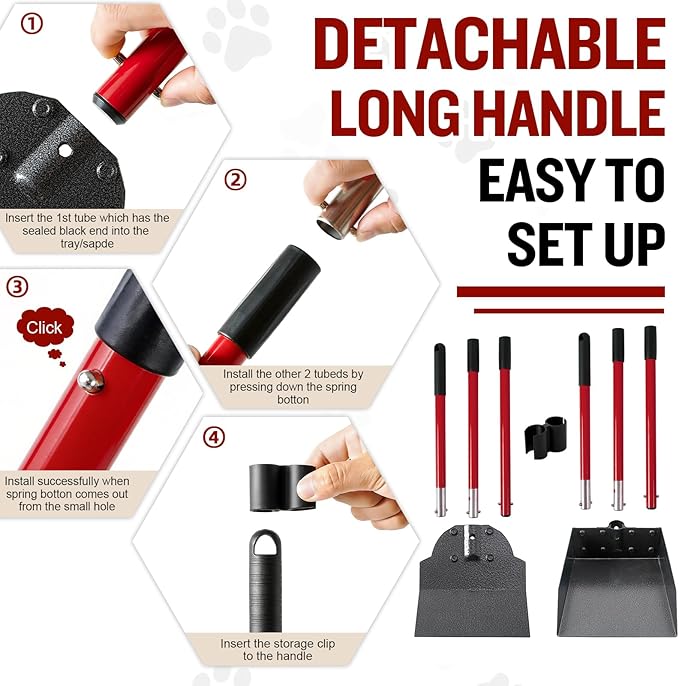 Pooper Scooper for Large Dogs, Adjustable Long Handle Metal Tray and Spade Poop - Image 6