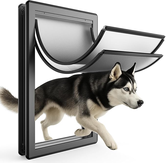 XL Full Enclosed Magnetic Flaps Dog Door, Rustproof Aluminum Alloy Frame by LockOutWorriesLetFreedom