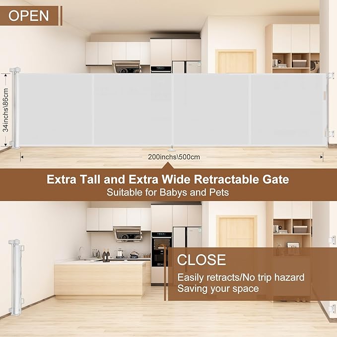 Miumoon 200 inch Retractable Baby Gates 37 inch Tall, Retractable Gate - Image 4