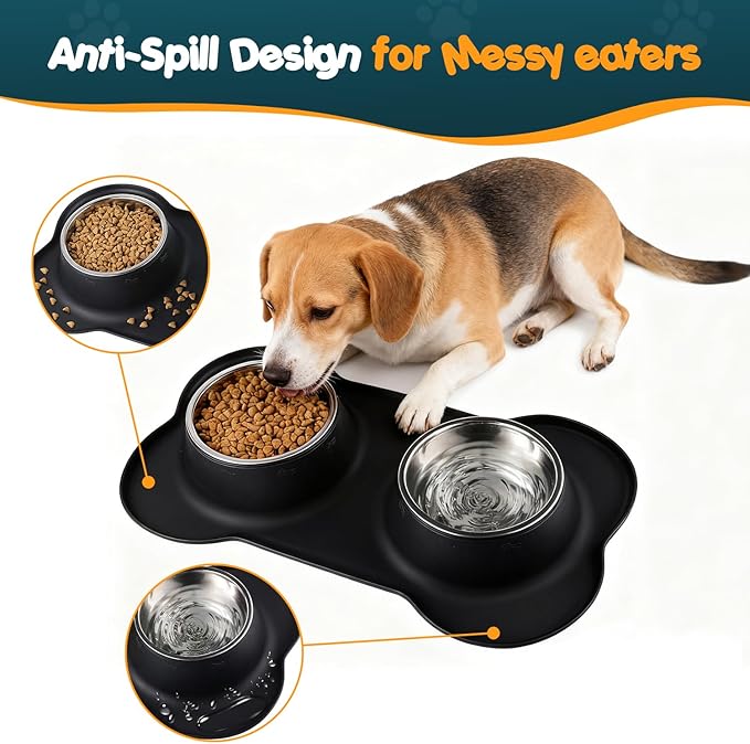 Double Dog Food Bowls Stainless Steel & Water Dish - Image 5