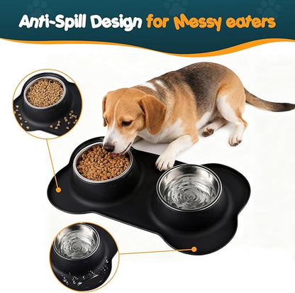 Double Dog Food Bowls Stainless Steel & Water Dish - Image 5