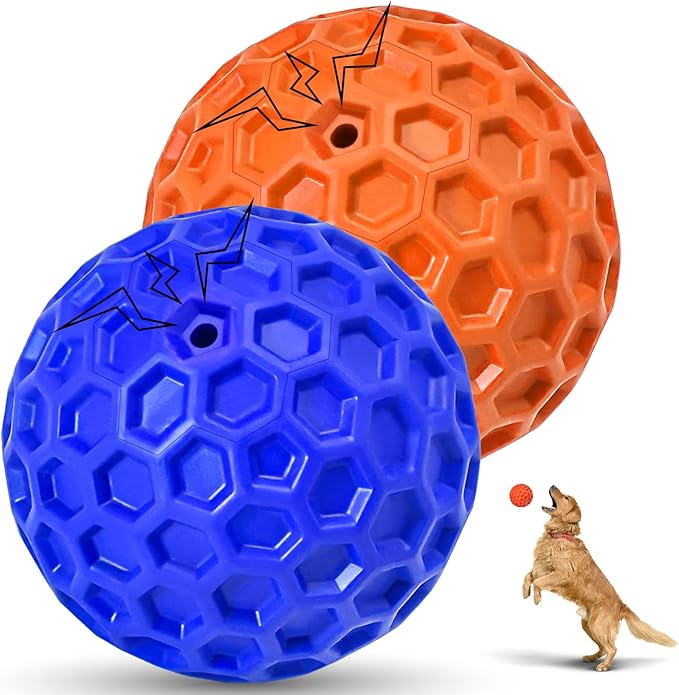 2 Pack Indestructible Squeaky Dog Balls, Cleans Teeth, Relieves Anxiety by CHEODIN