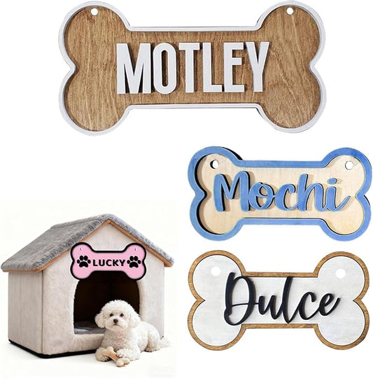 Personalized Dog Bone Name Sign, Custom Kennel Accessories, Dog Wall Decor by Unknown