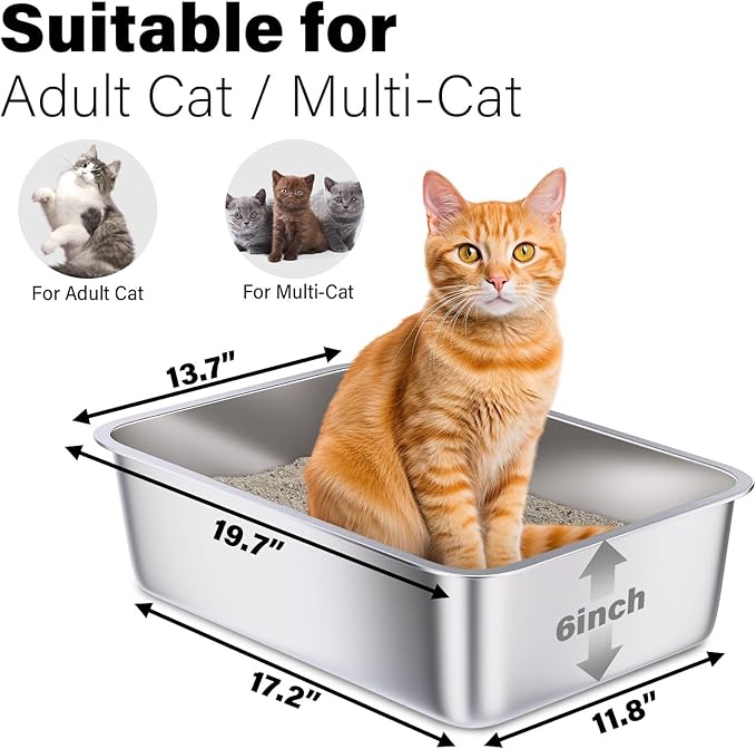 Stainless Steel Cat Litter Box, Non Stick No Smell Litterbox - Image 2