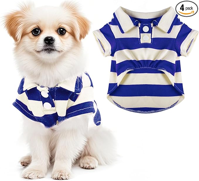Dog Shirt Polo Shirt Striped Collar Puppy Clothes Summer Button Up Pet Clothes by Pistha