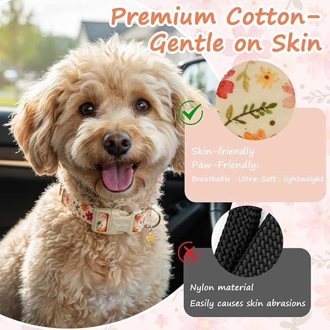Dog Collar with Pink Floral Patterns, Spring Summer Collection Dog Collar with - Image 4