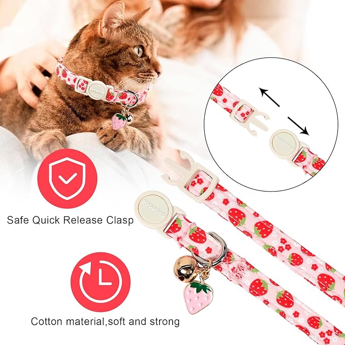 2 Pack Pink Strawberry Cat Collars Breakaway - Image 3