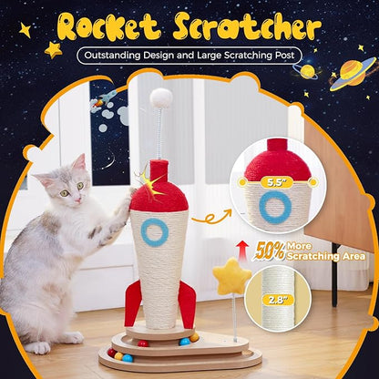 PETEPELA Cat Scratching Post, Rocket Sisal Cat Scratcher, 24.8'' Cute - Image 3