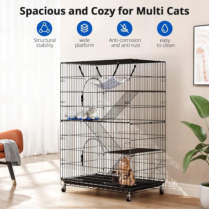PawGiant 4-Tier Large Cat Cage Playpen, 51-inch Indoor/Outdoor Enclosure - Image 6