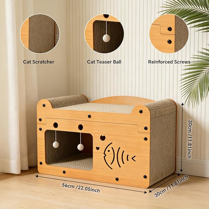 Cat Scratcher House, 2-in-1 Cardboard Cat House - Image 6