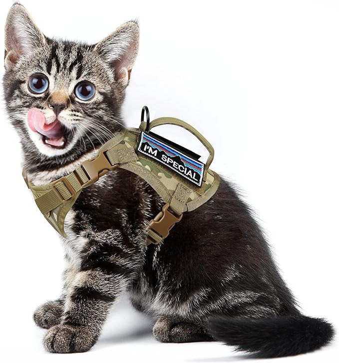 Tactical Cat Harness for Walking, Adjustable Escape Proof Pet Vest for Large Cat by nanappice
