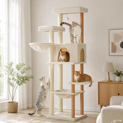 PAWZ Road Large Cat Tree, 73 Inches Tall Wooden Cat Tower by PAWZRoad