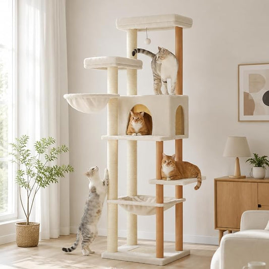 PAWZ Road Large Cat Tree, 73 Inches Tall Wooden Cat Tower by PAWZRoad