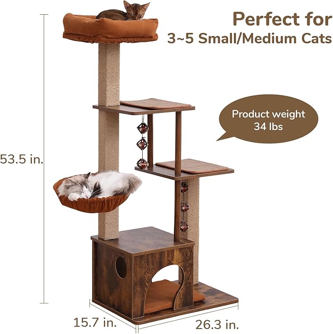 FUKUMARU Cat Tree, 4 in 1 Large Modern Cats Tower - Image 3
