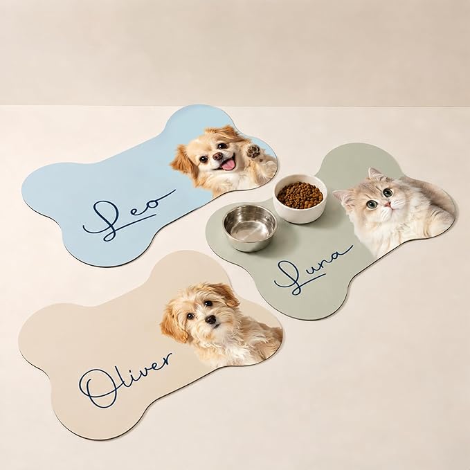 Personalized Dog & Cat Mat for Food & Water Bowls, Custom Pet Food Mat by Unknown