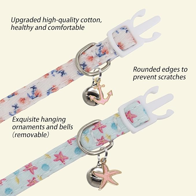 Cat Collars for Girl Cats & Boys, 2 Pack Soft Cotton Breakaway Collar - Image 4