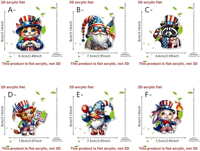 6 Pcs 4th of July Hanging Ornaments 2D Acrylic Independence Day Tree - Image 4