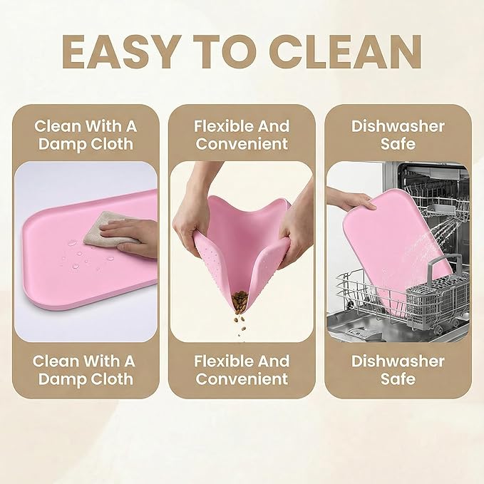 BLESWIN Waterproof Silicone Pet Feeding Mat Pink - Image 5