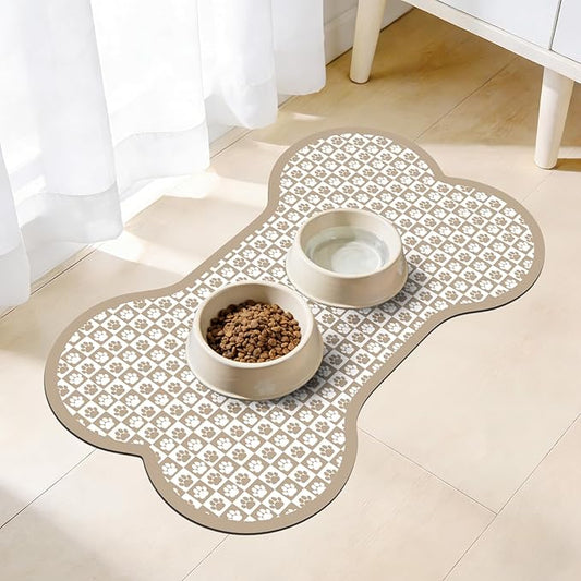 Pet Mats for Food and Water, Khaki Bone Dog Food Mat for Floors, Non Slip by Unknown