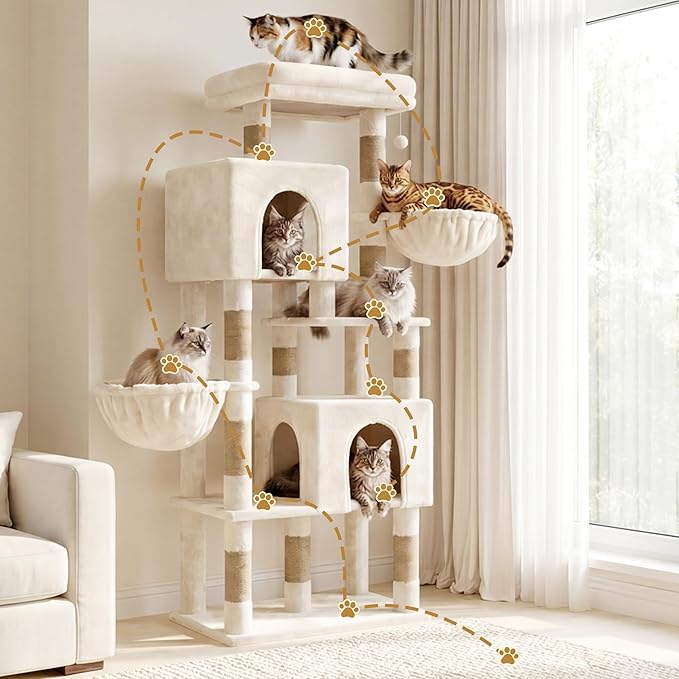 Heybly 68.1" Cat Tree with Oversized Top Platform & Wide Base, Heavy Duty Cat - Image 2