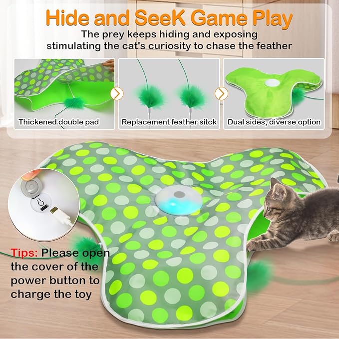 umosis Interactive Cat Toys Rechargeable, Moving Concealed Feathers, Real Mouse - Image 2