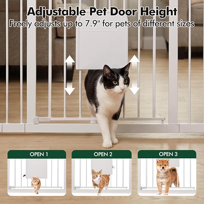 Metal Pet Gate with Cat Door, Adjustable Dog Gate - Image 3