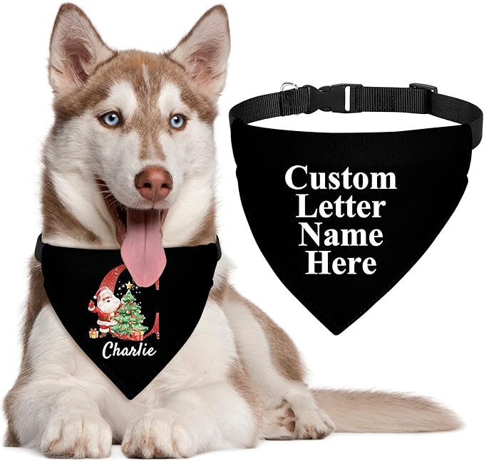 Personalized Christmas Dog Bandanas Letter Name Custom Neckwear Dog Scarf - Image 2