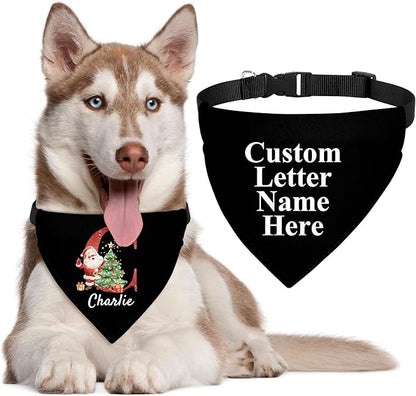 Personalized Christmas Dog Bandanas Letter Name Custom Neckwear Dog Scarf - Image 2