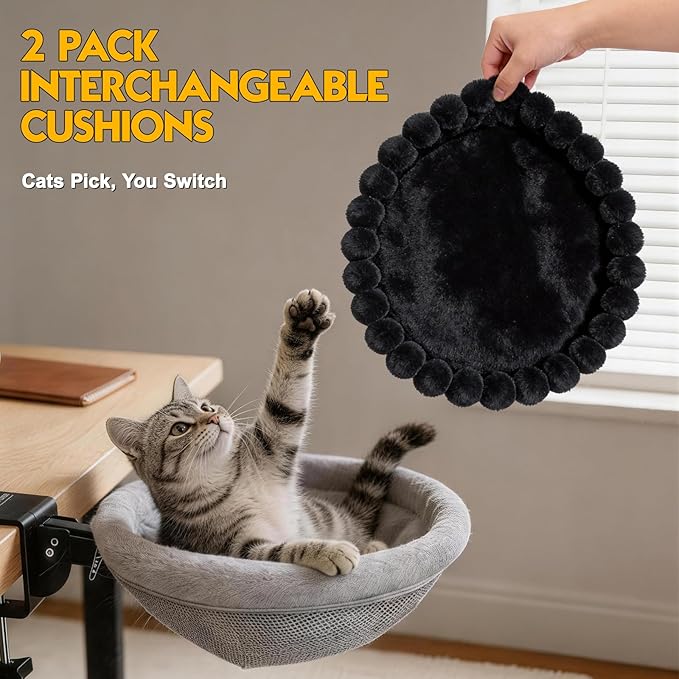 Cat Desk Bed Foldable Sunken Design, 2 Reversible Cushions - Image 2