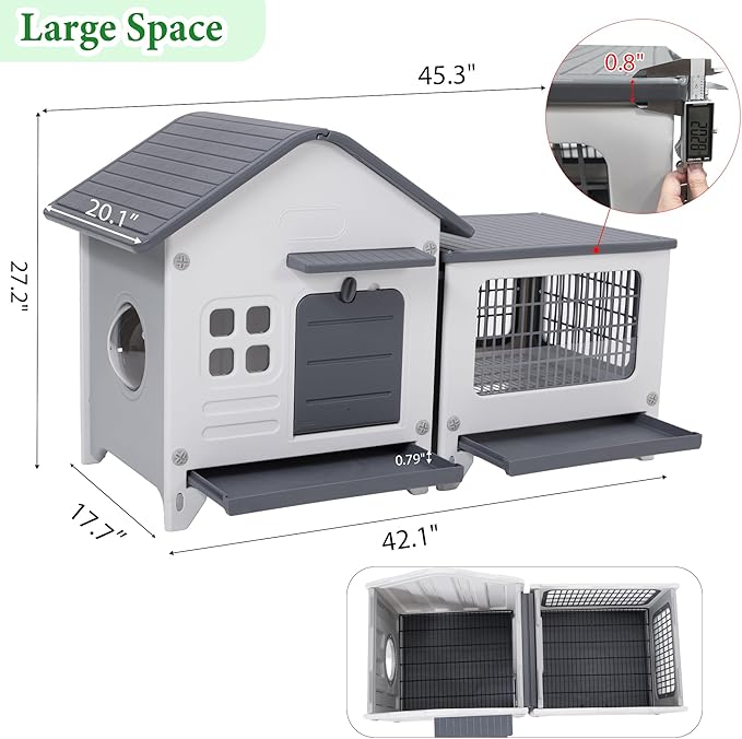 Rabbit Hutch Outdoor Indoor Plastic Waterproof Bunny Cage Enclosure Chew-Proof - Image 6