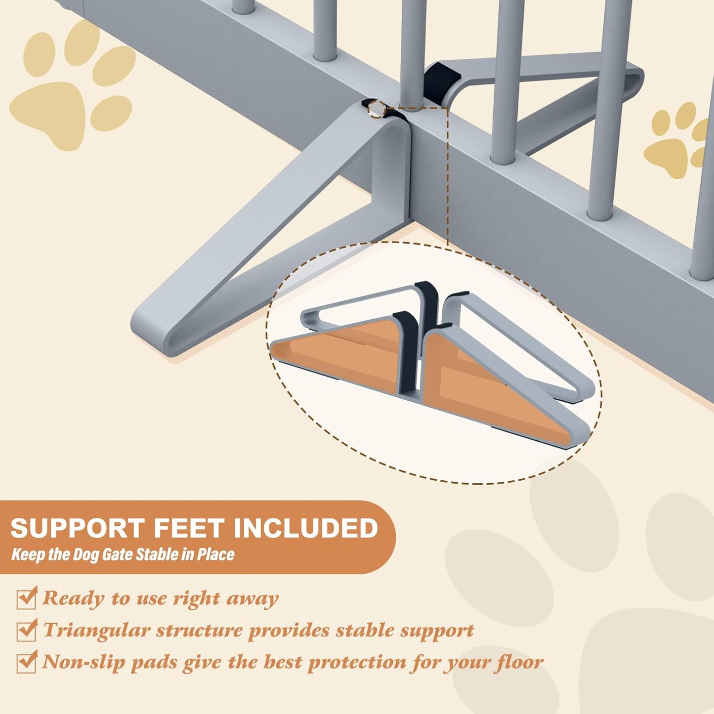 Freestanding Pet Gate for Dogs, Foldable Wooden Dog Gate for House, Indoor Pet Barrier for Stairs, Doorways, Support Feet Included, 24" Height 2 Panels, Grey