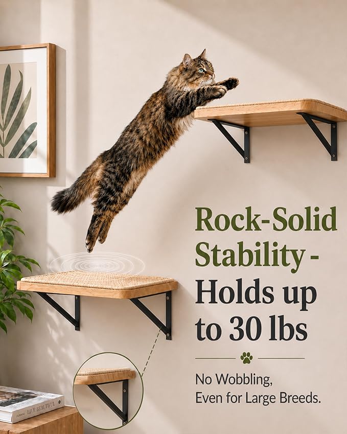 Cat Floating Wall Shelf with Scratching Mat, Support to 30 LBS - Image 5
