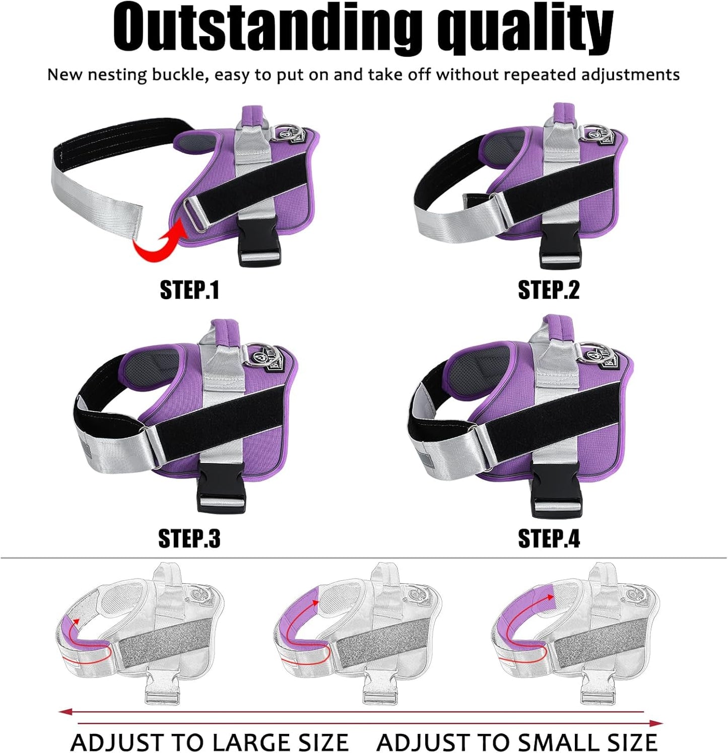 Bolux Dog Harness, No-Pull Reflective Dog Vest, Breathable Adjustable Pet Harness with Handle for Outdoor Walking - No More Pulling, Tugging or Choking (Lavender, Small (Pack of 1))