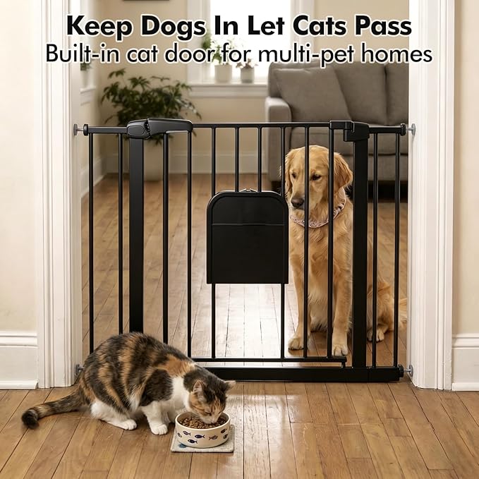 Metal Pet Gate with Cat Door, Adjustable Dog Gate - Image 2